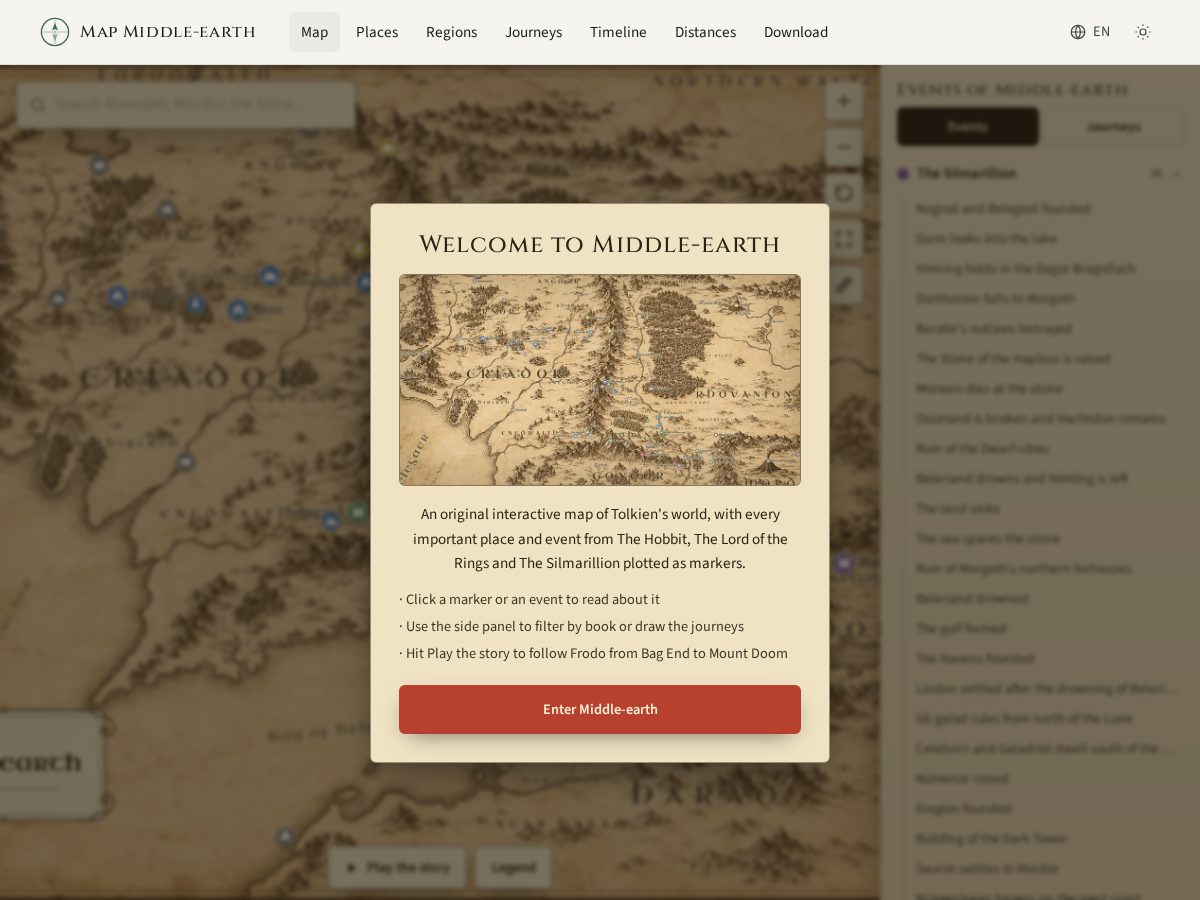 Landing-page snapshot of mapmiddleearth.com