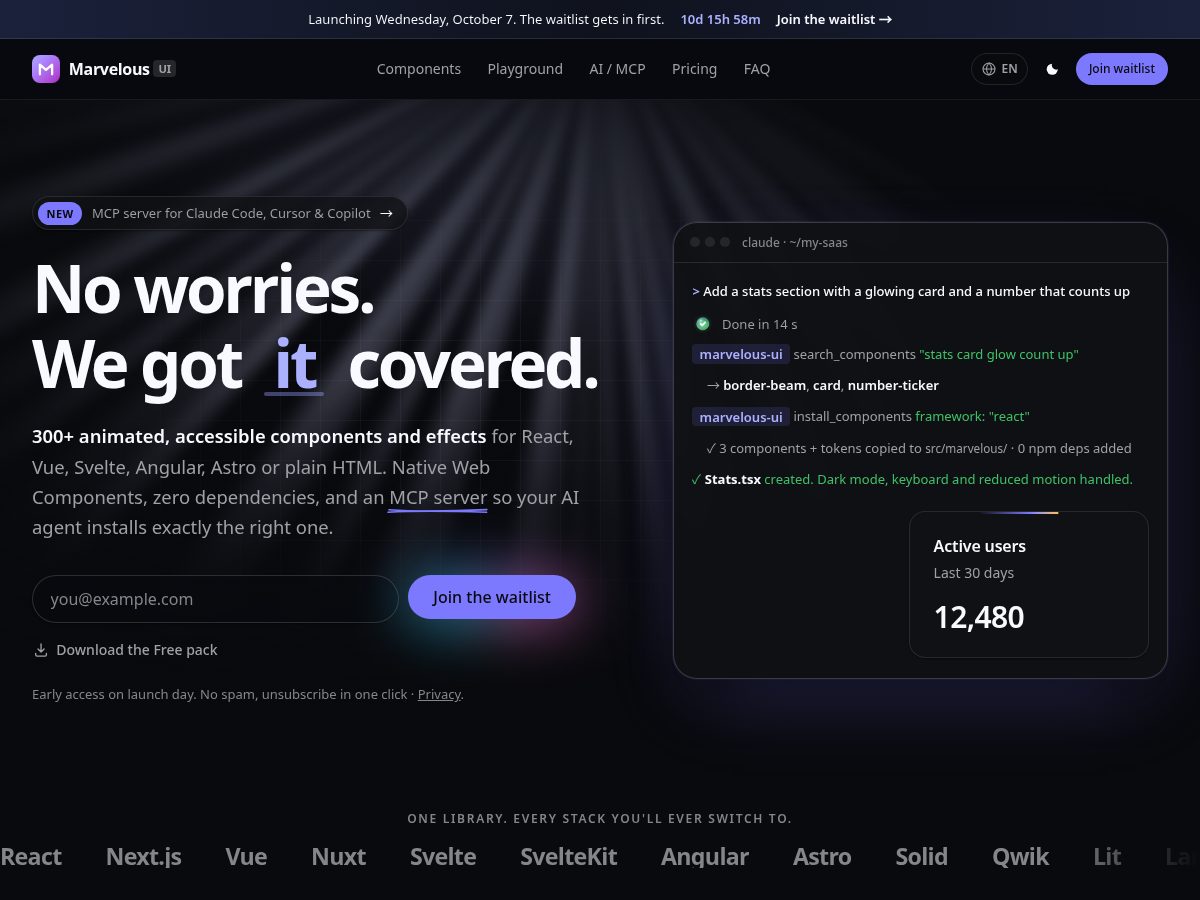 Landing-page snapshot of marvelous-ui.com