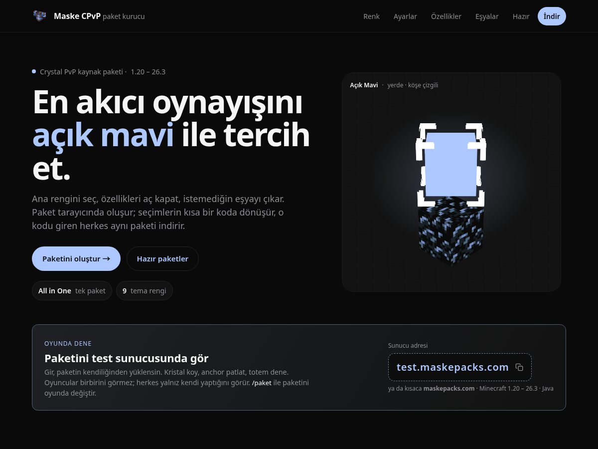 Landing-page snapshot of maskepacks.com