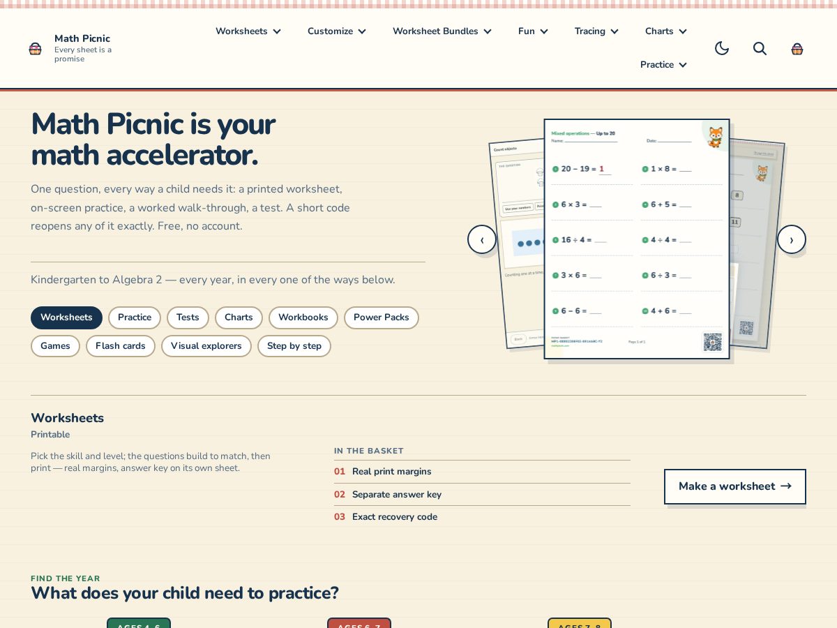 Landing-page snapshot of mathspicnic.com