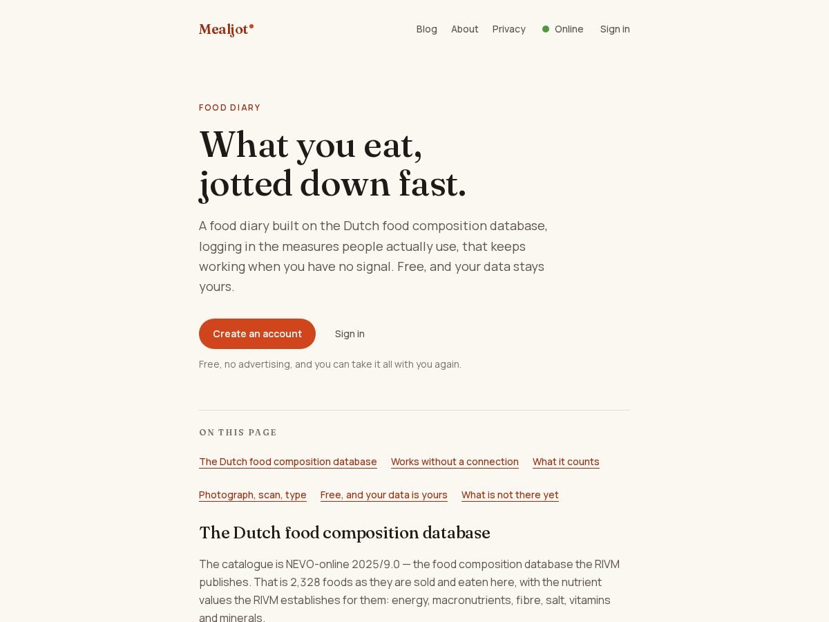Landing-page snapshot of mealjot.app