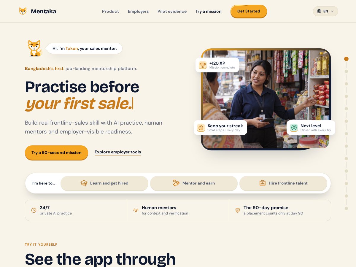 Landing-page snapshot of mentaka.com
