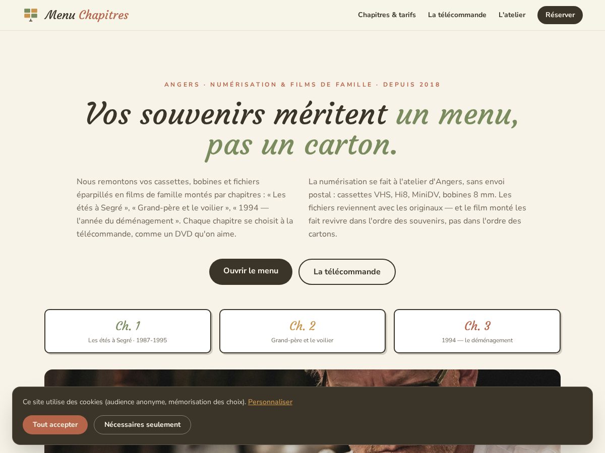 Landing-page snapshot of menuchapitres.click
