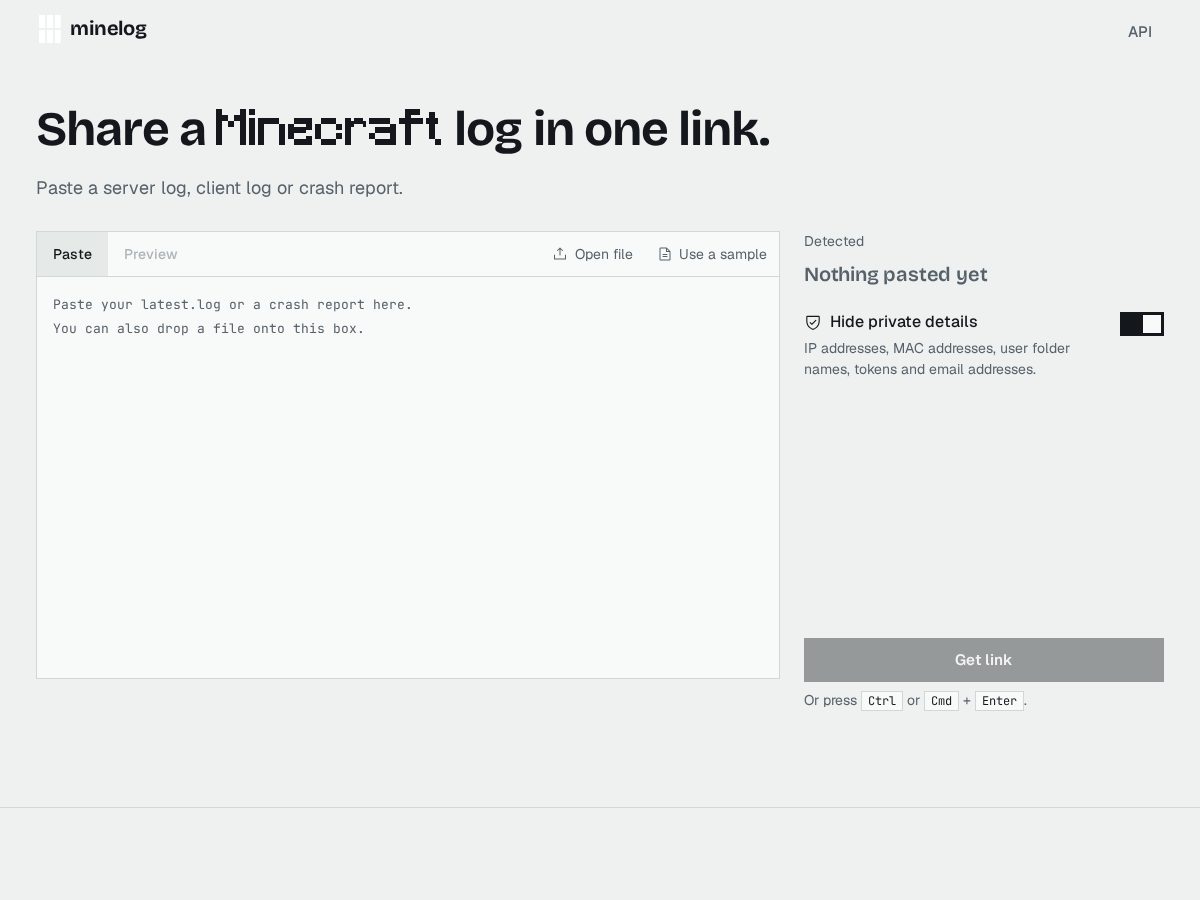 Landing-page snapshot of minelog.org