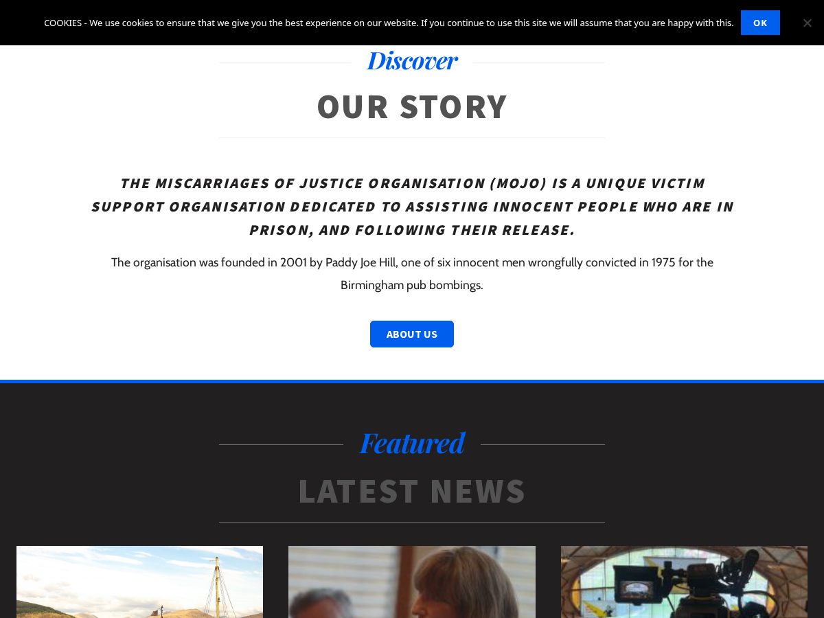 Landing-page snapshot of miscarriagesofjustice.org