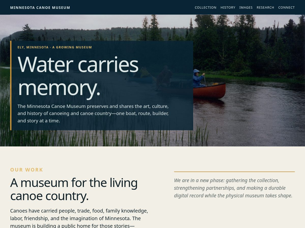 Landing-page snapshot of mncanoemuseum.info