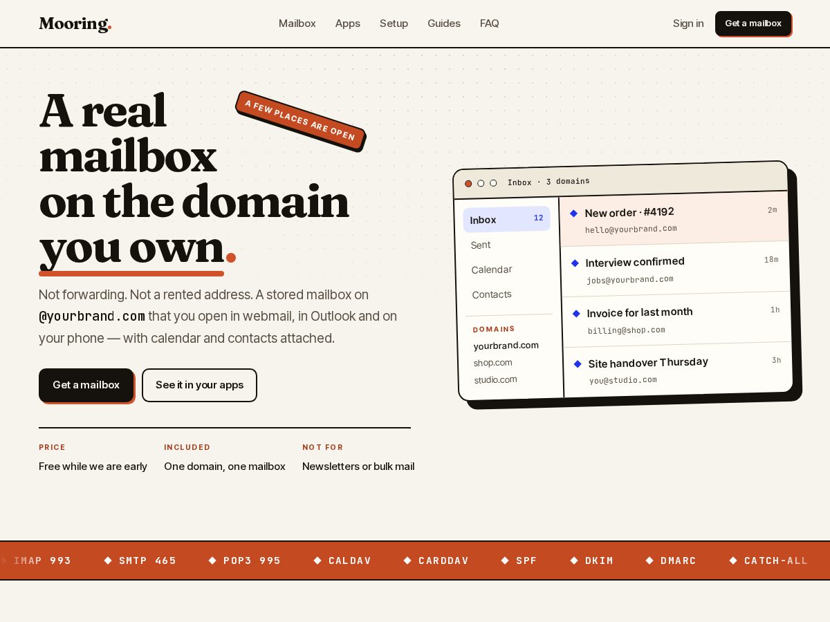 Landing-page snapshot of mooringemail.com