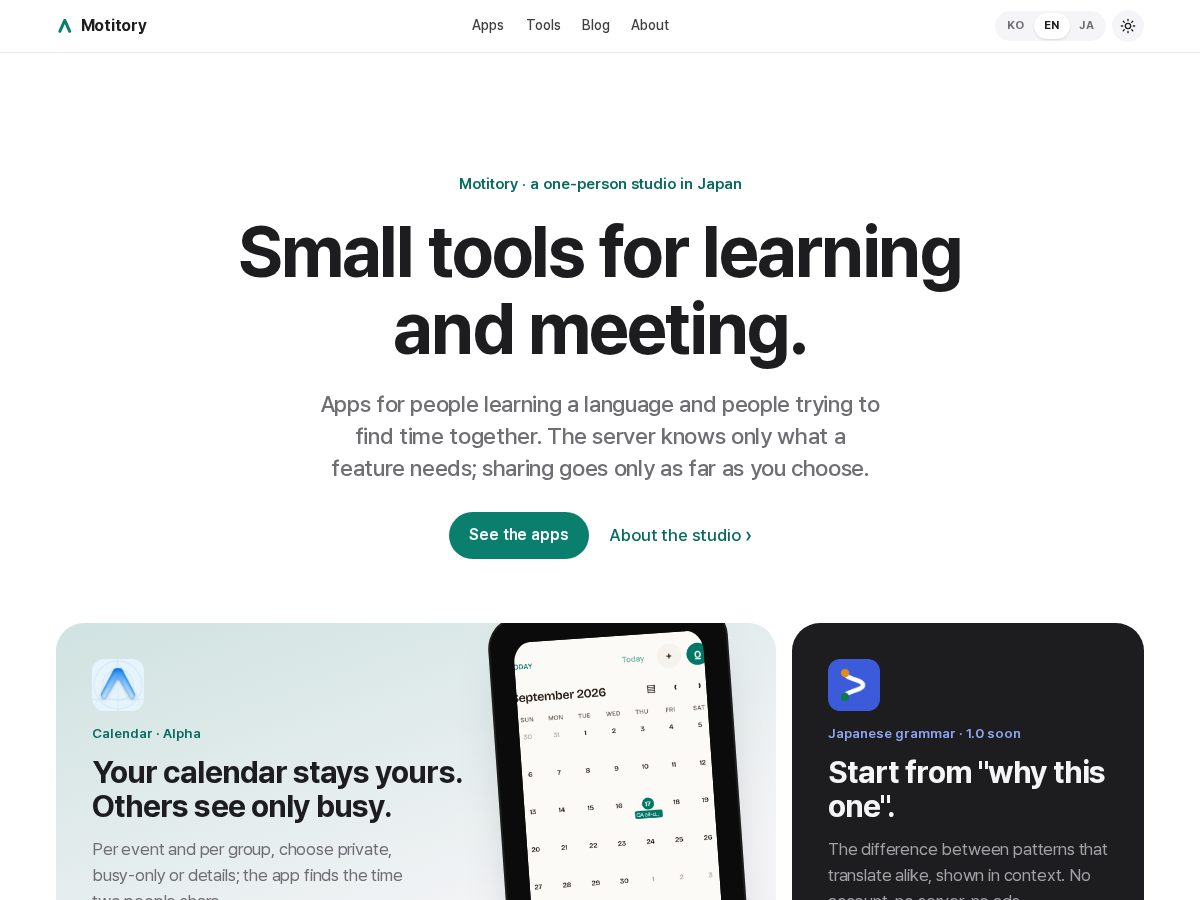 Landing-page snapshot of motitory.com