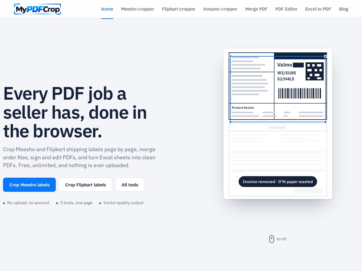 Landing-page snapshot of mypdfcrop.com