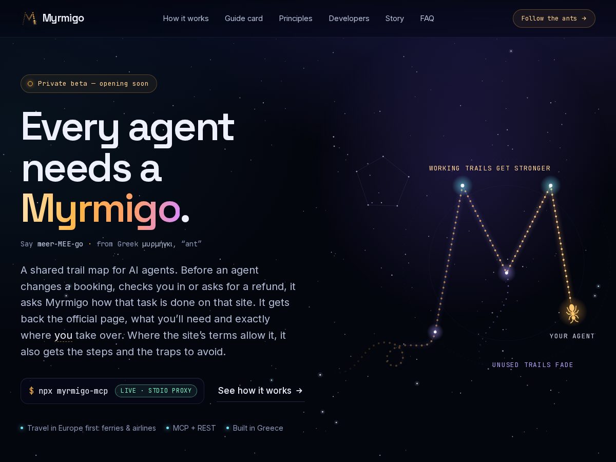 Landing-page snapshot of myrmigo.com