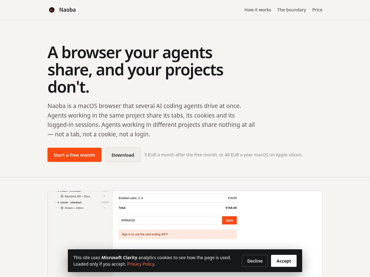 Landing-page snapshot of naoba.app