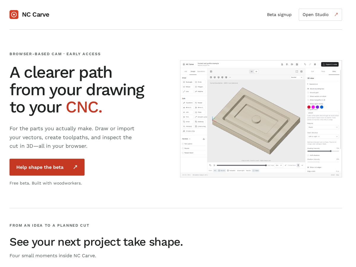 Landing-page snapshot of nccarve.com