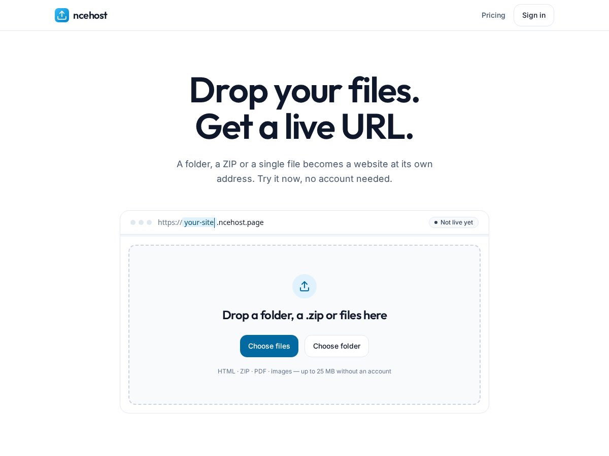 Landing-page snapshot of ncehost.page