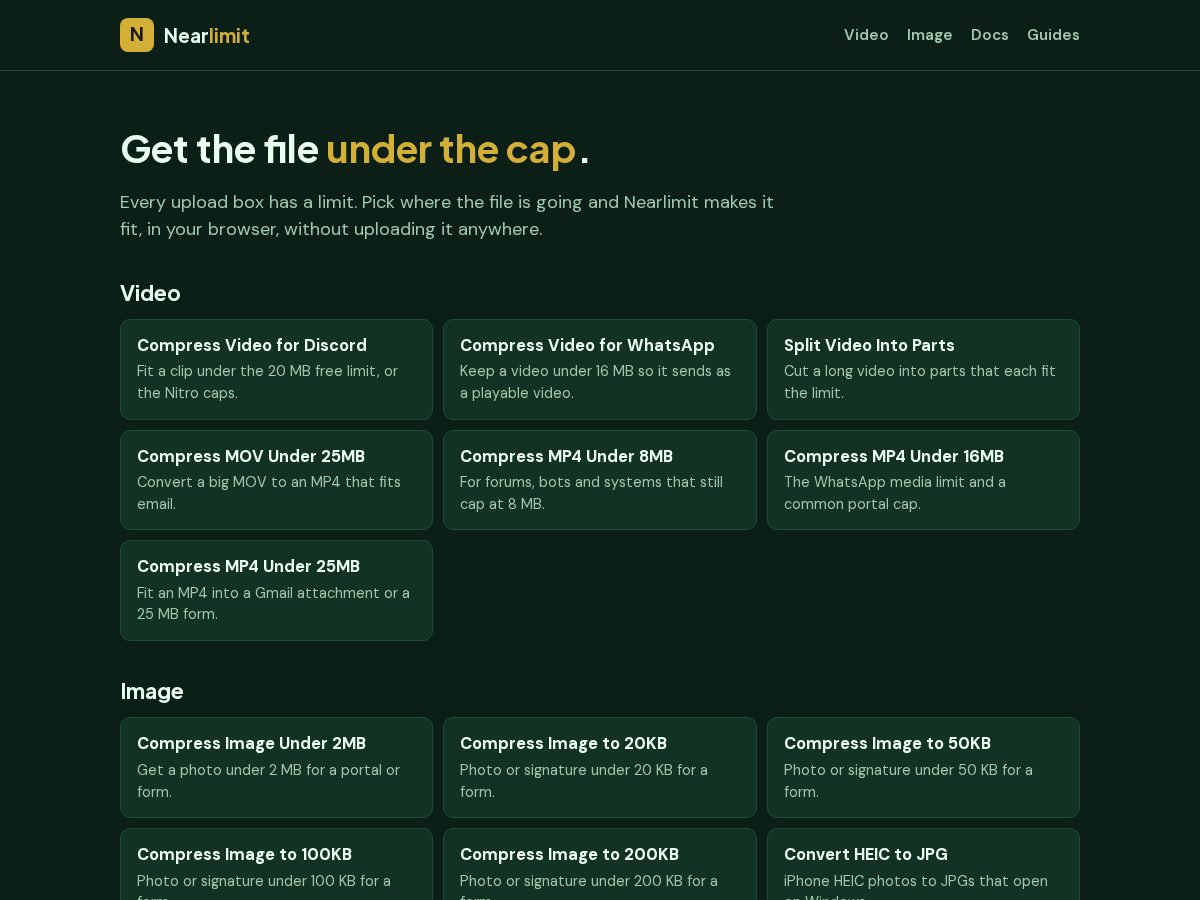 Landing-page snapshot of nearlimit.com