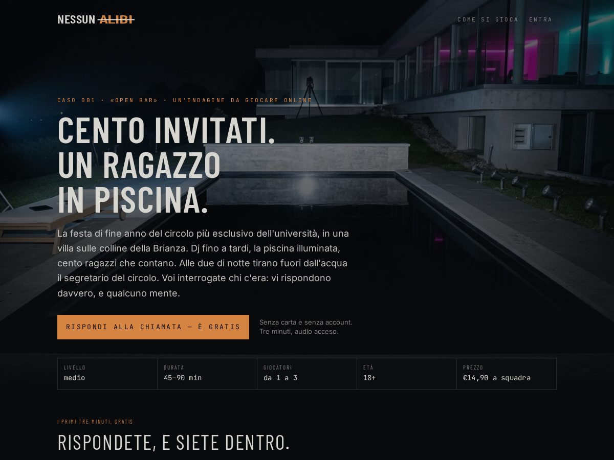 Landing-page snapshot of nessunalibi.com