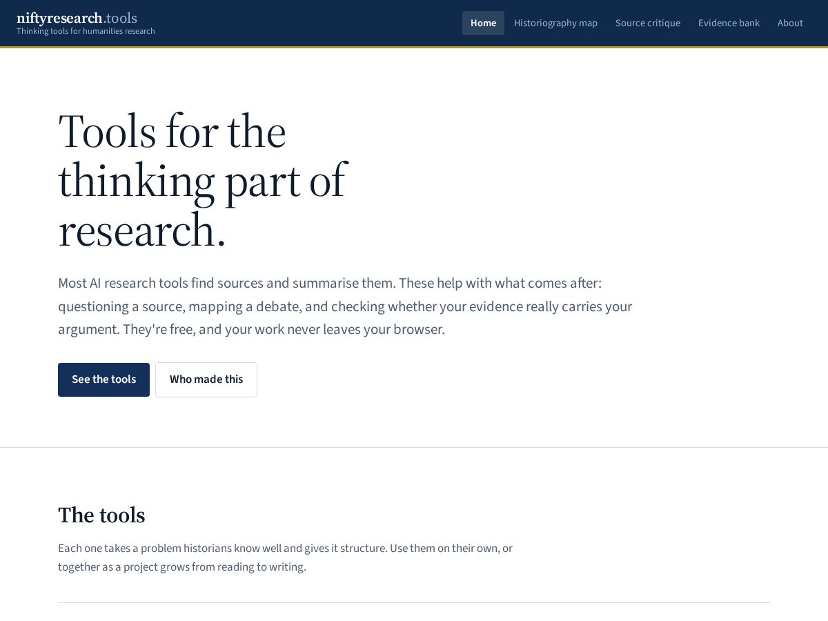 Landing-page snapshot of niftyresearch.tools