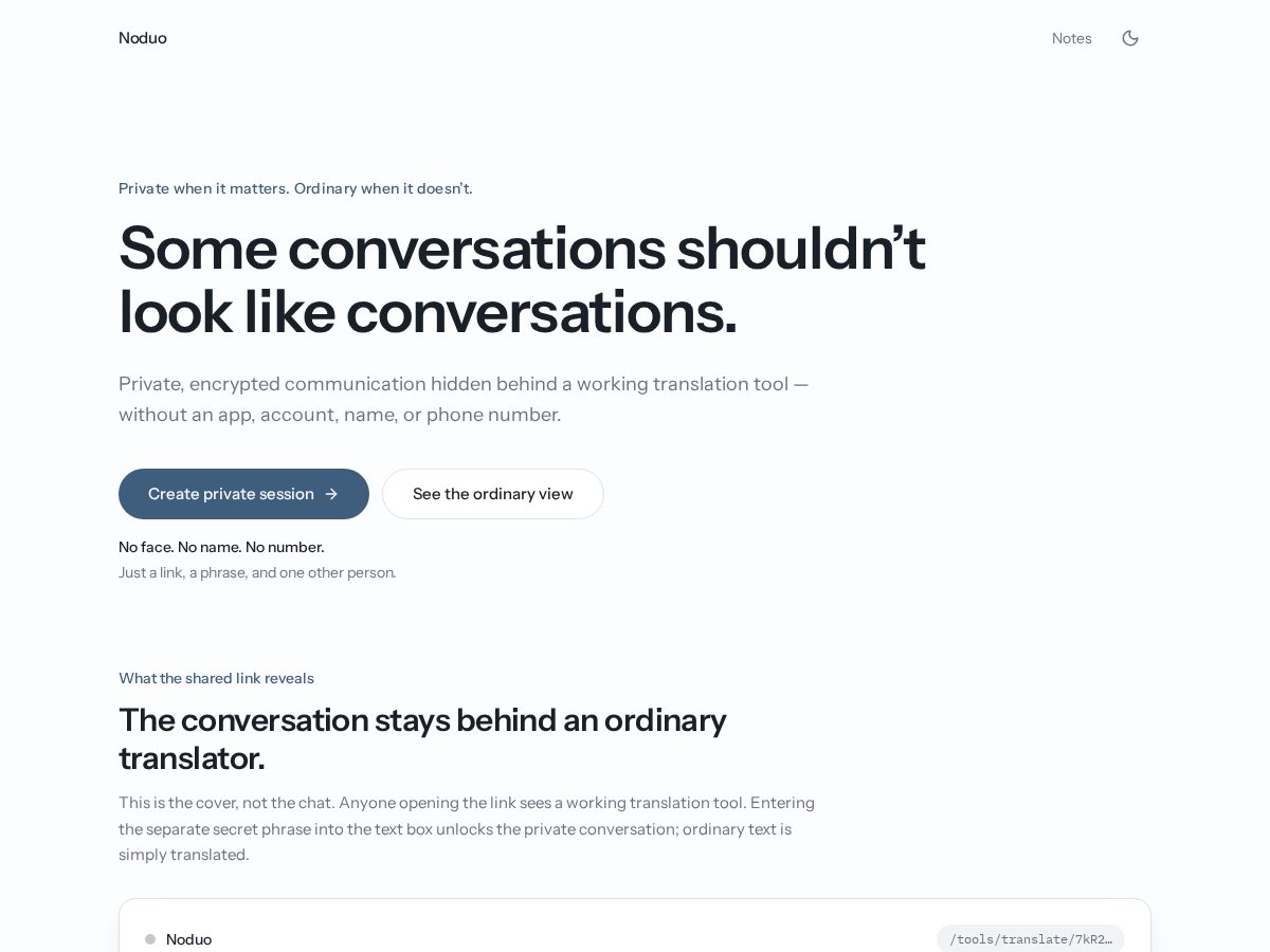 Landing-page snapshot of noduo.app