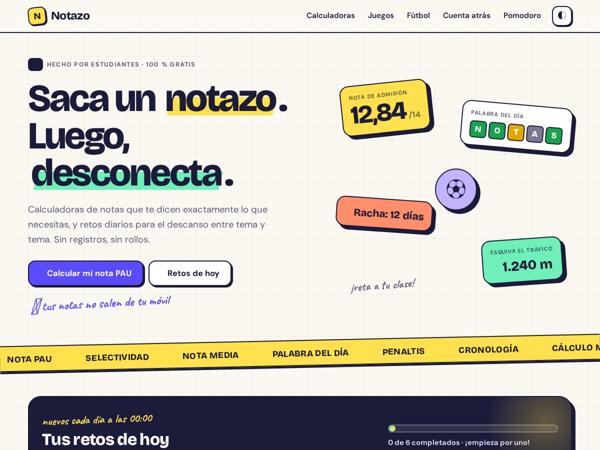 Landing-page snapshot of notazo.net