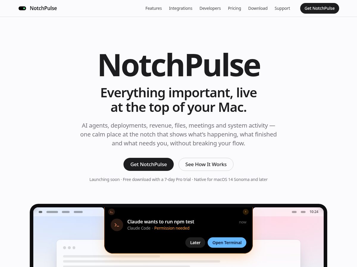 Landing-page snapshot of notchpulse.app
