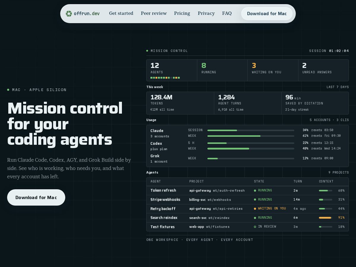 Landing-page snapshot of offrun.dev