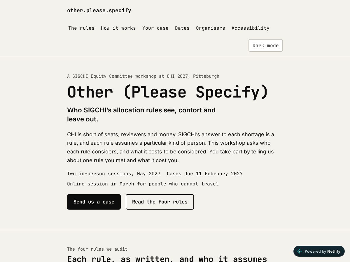 Landing-page snapshot of otherpleasespecify.com