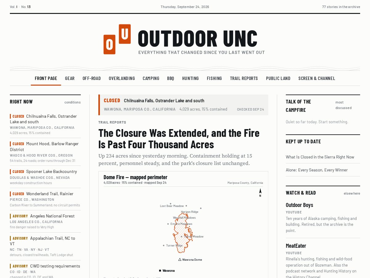 Landing-page snapshot of outdoorunc.com