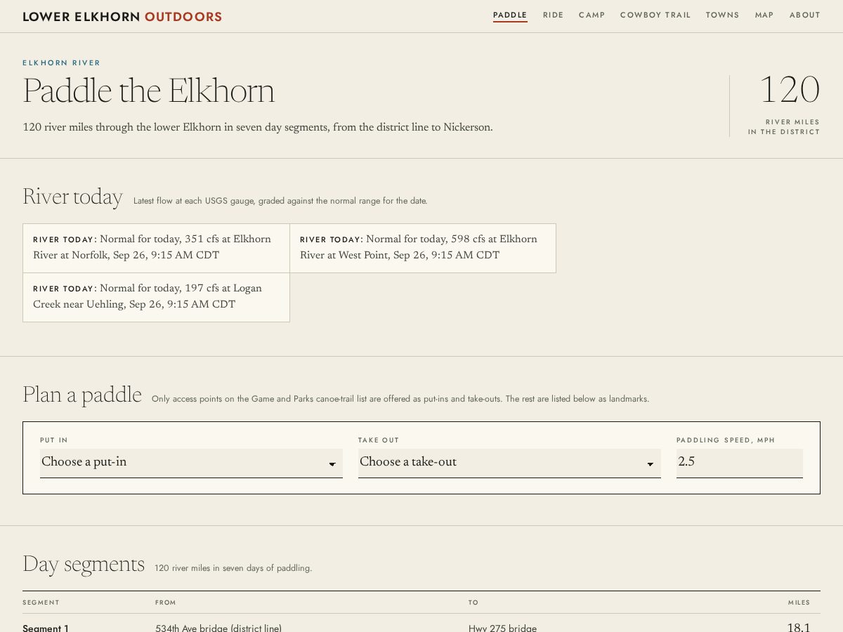 Landing-page snapshot of paddletheelkhorn.com