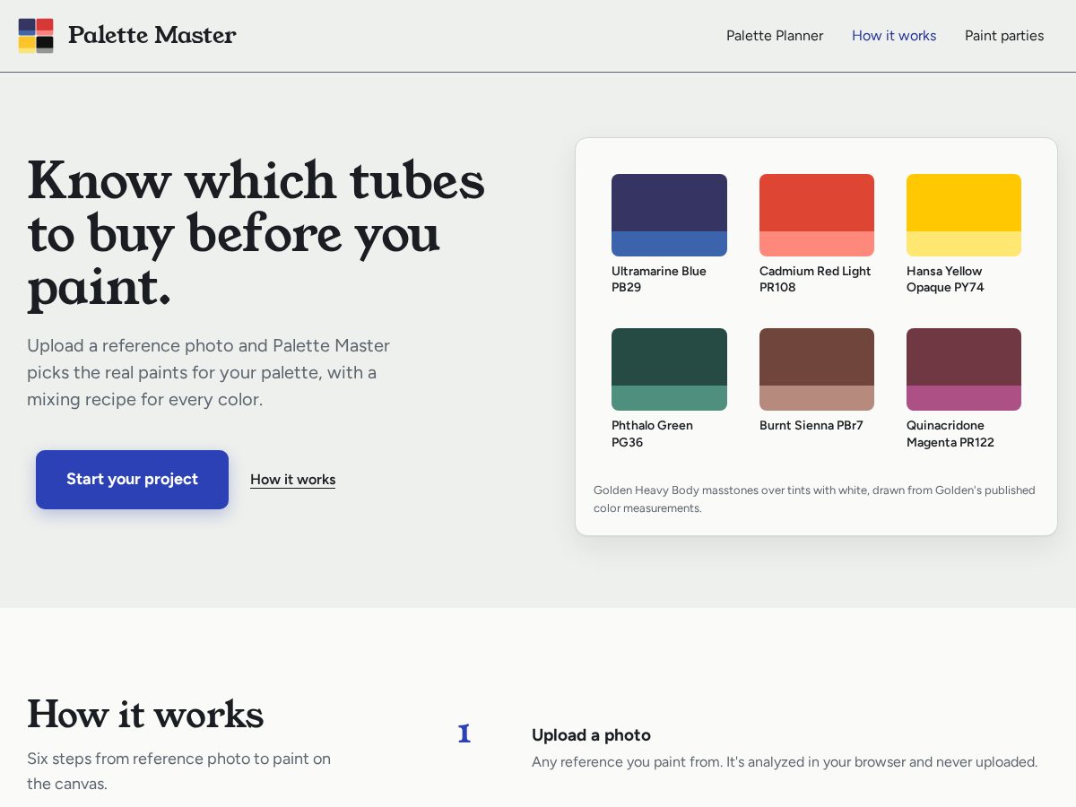 Landing-page snapshot of palettemaster.art