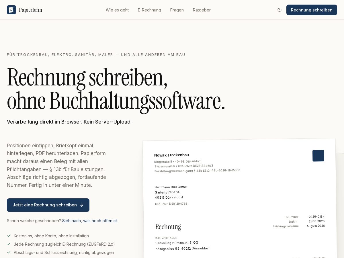 Landing-page snapshot of papierform.app