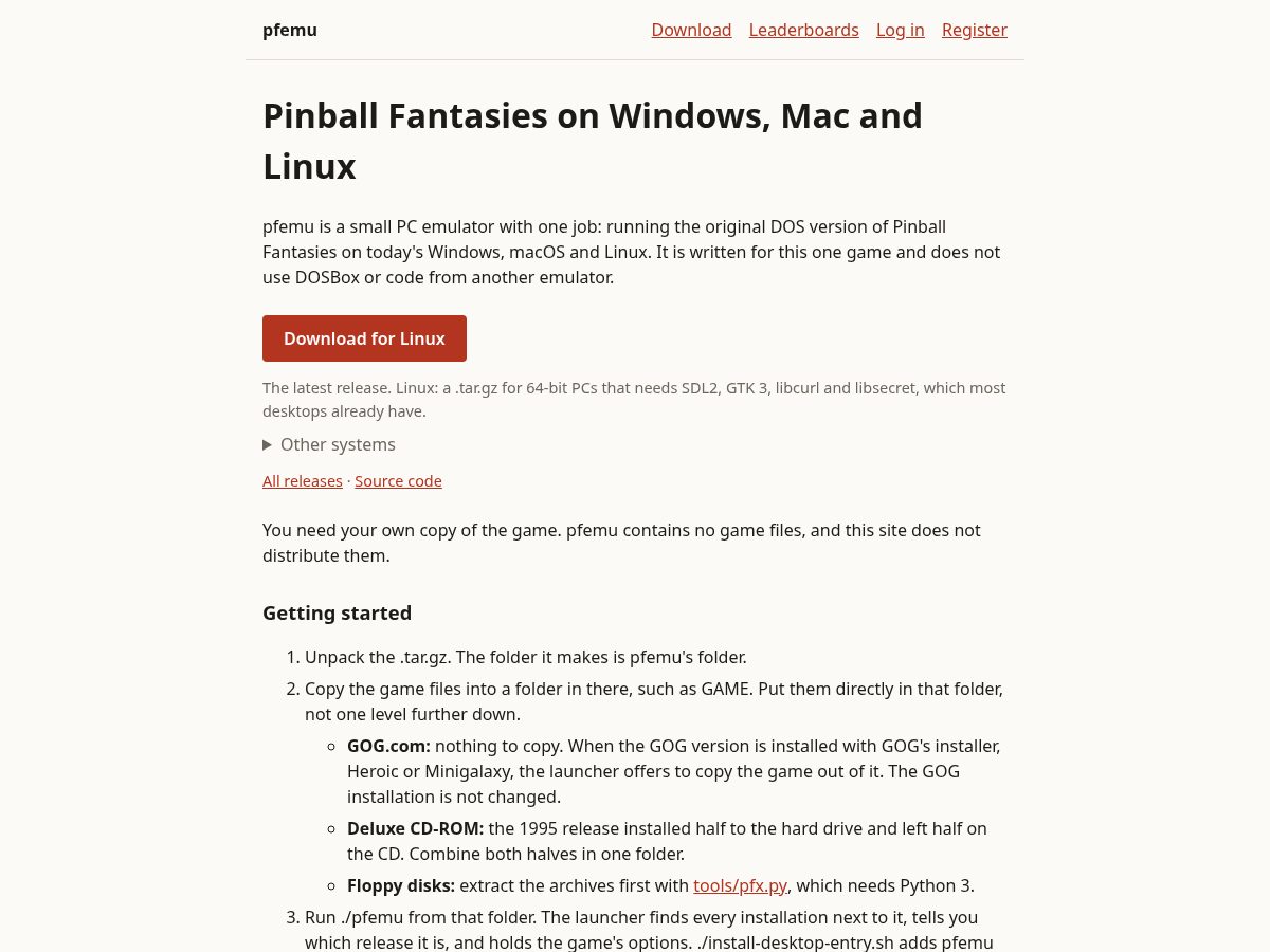 Landing-page snapshot of pfemu.com