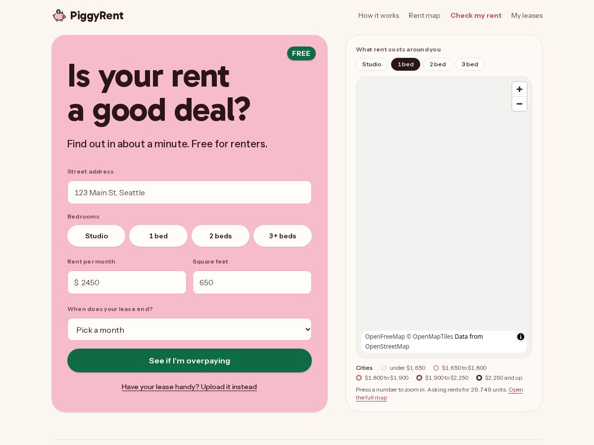 Landing-page snapshot of piggyrent.com