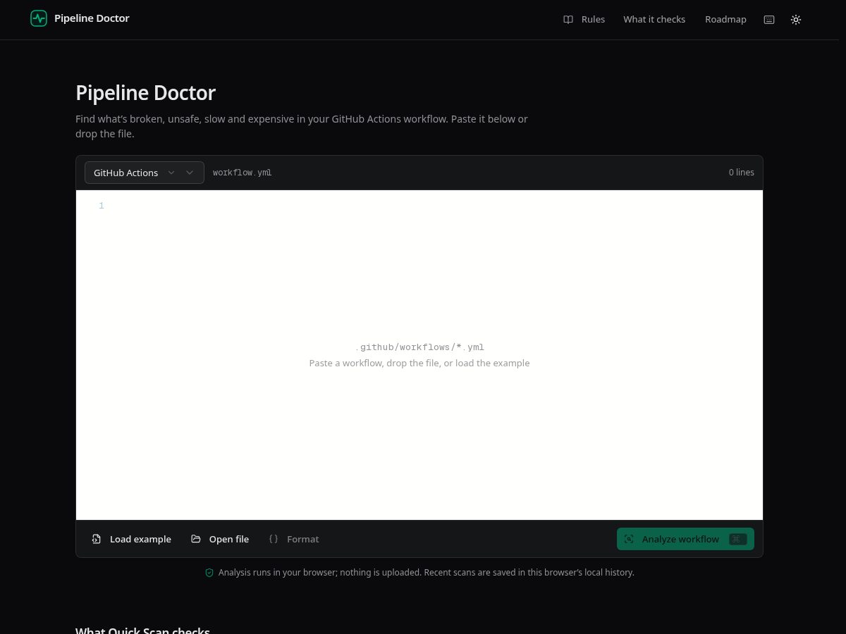 Landing-page snapshot of pipeline-doctor.dev