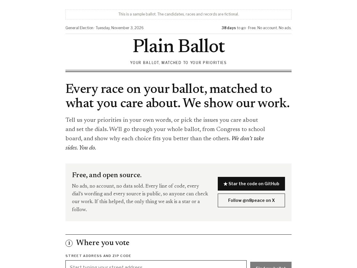 Landing-page snapshot of plainballot.com