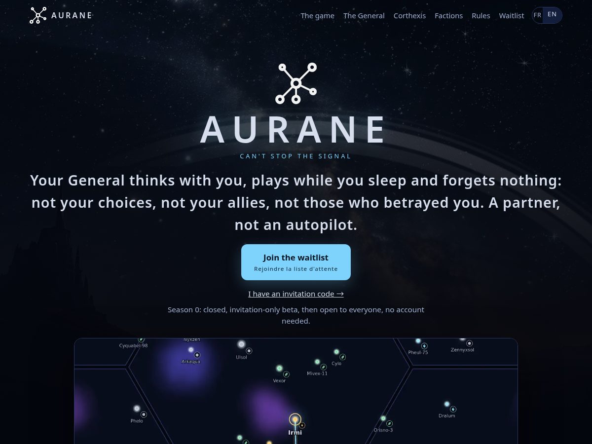 Landing-page snapshot of playaurane.com