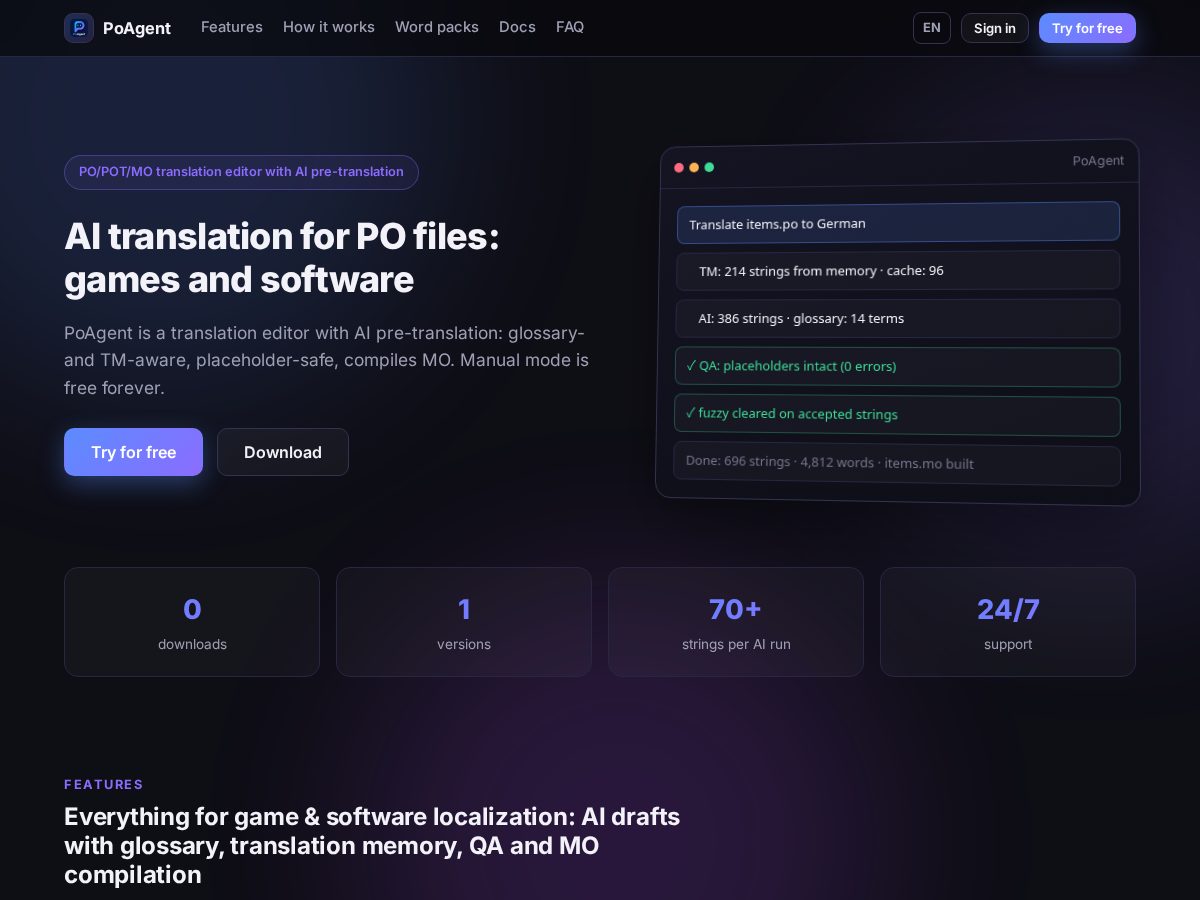 Landing-page snapshot of poagent.net