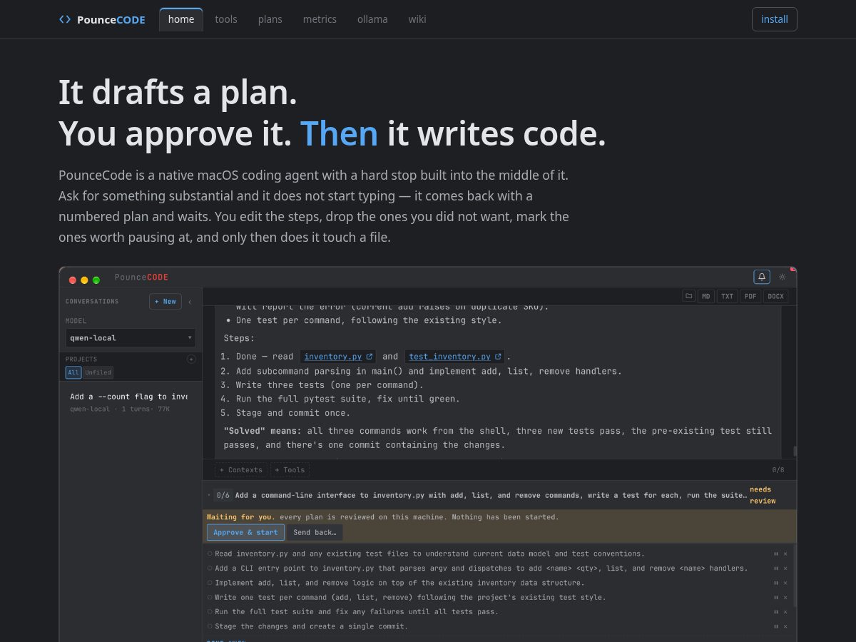 Landing-page snapshot of pouncecode.com
