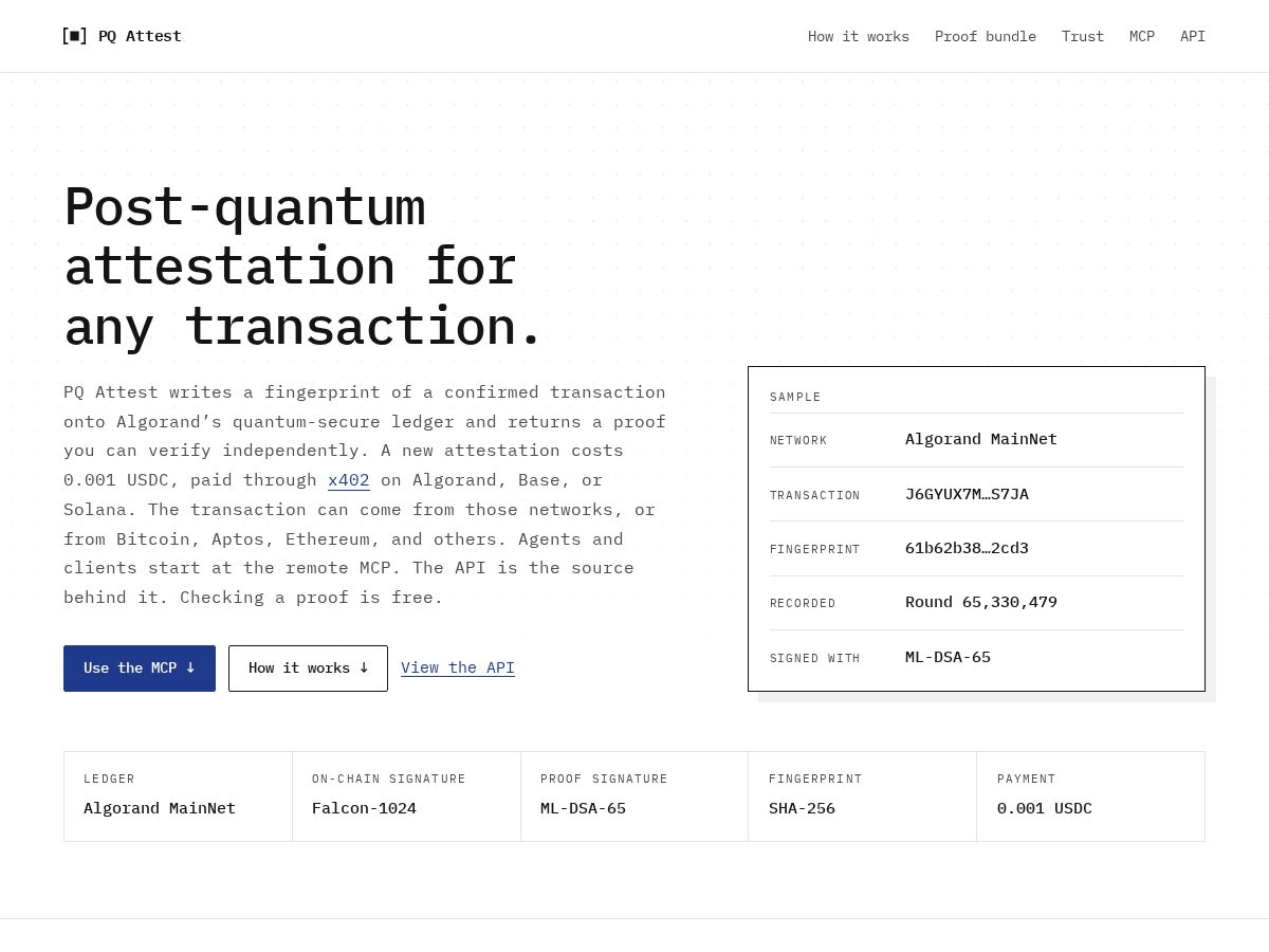 Landing-page snapshot of pqattest.com