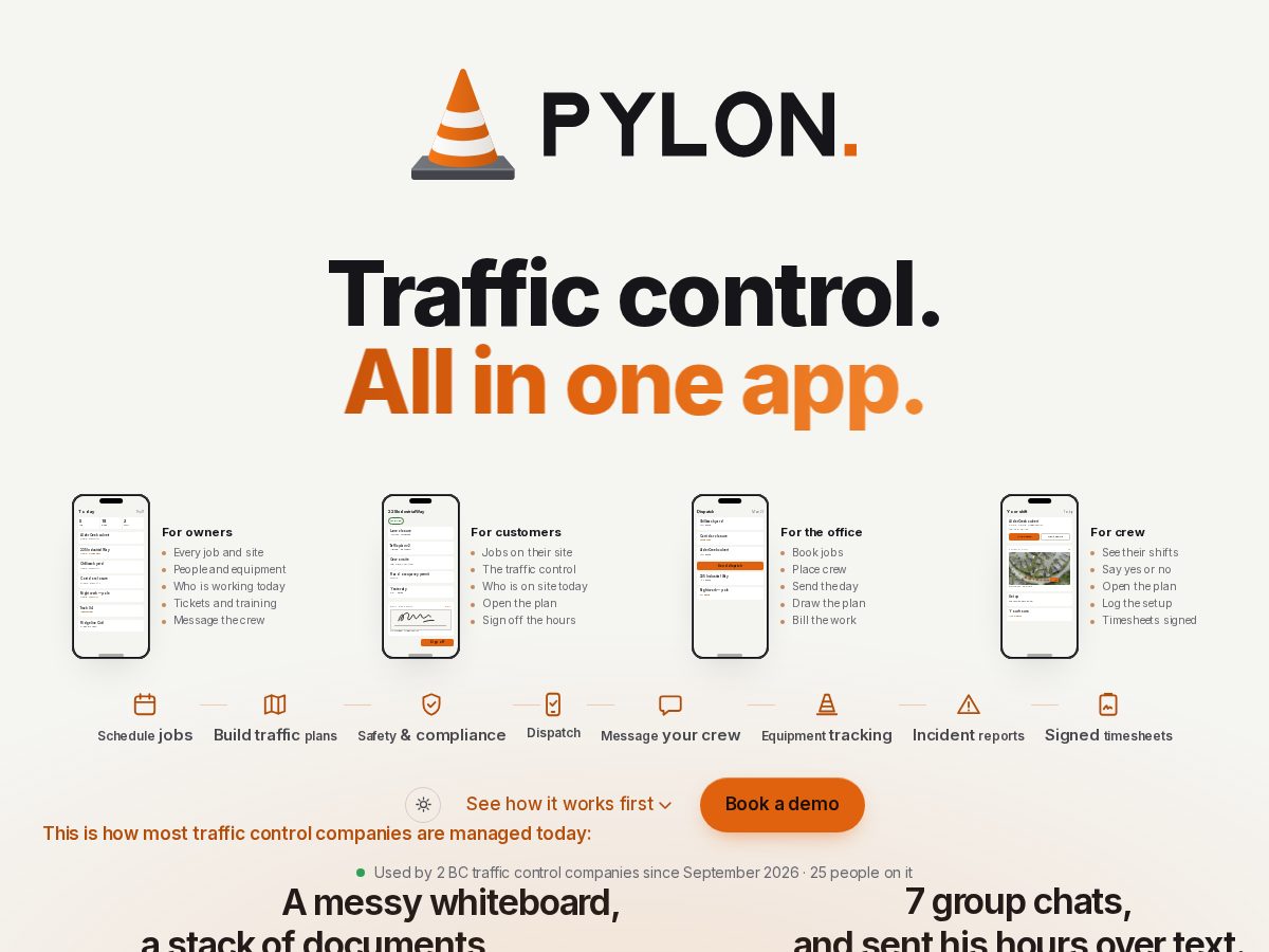Landing-page snapshot of pylontrafficapp.com