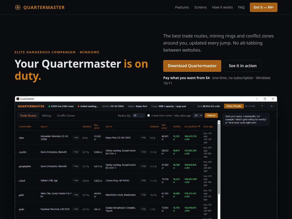 Landing-page snapshot of quartermaster-elite.site