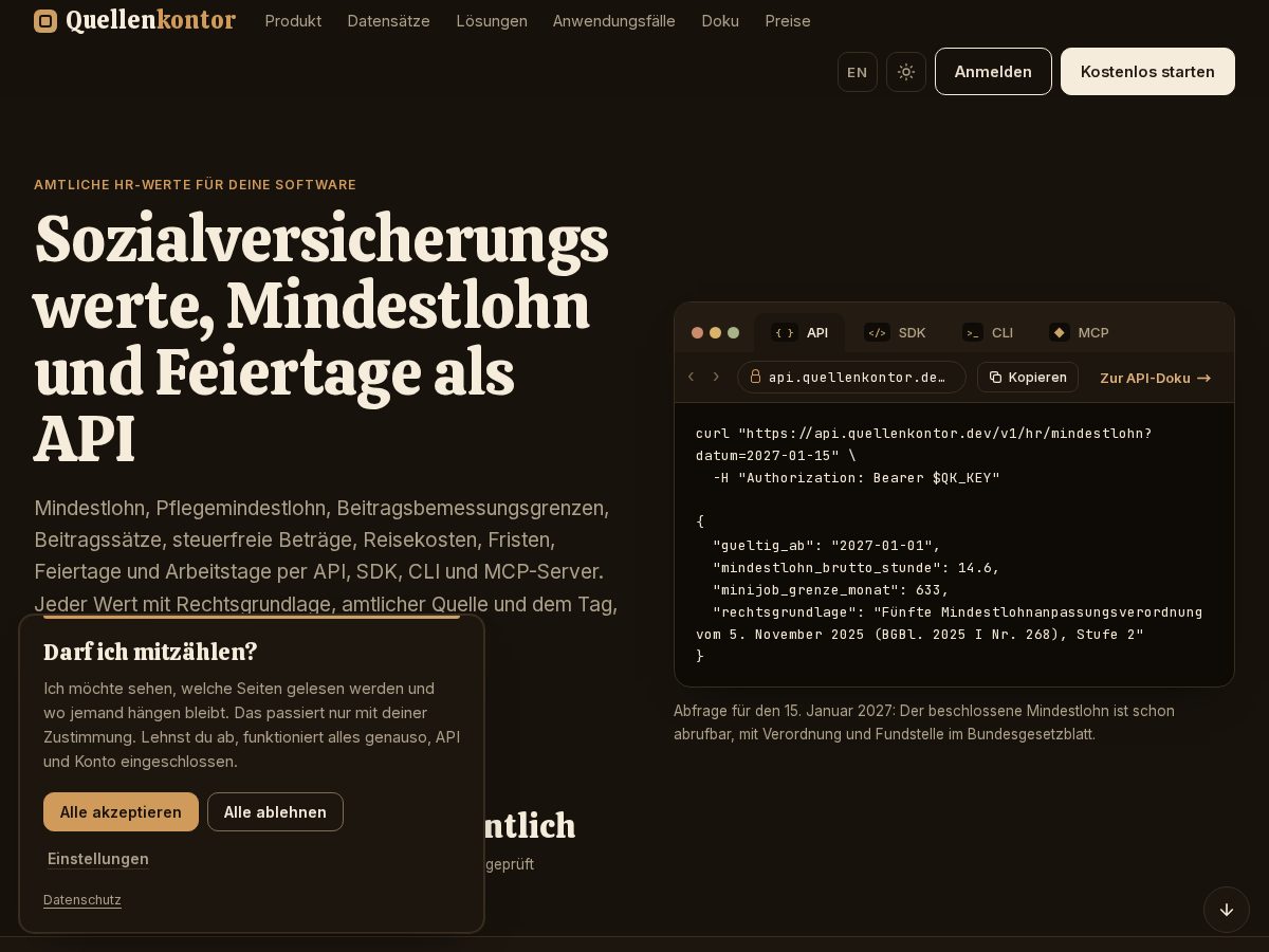 Landing-page snapshot of quellenkontor.dev