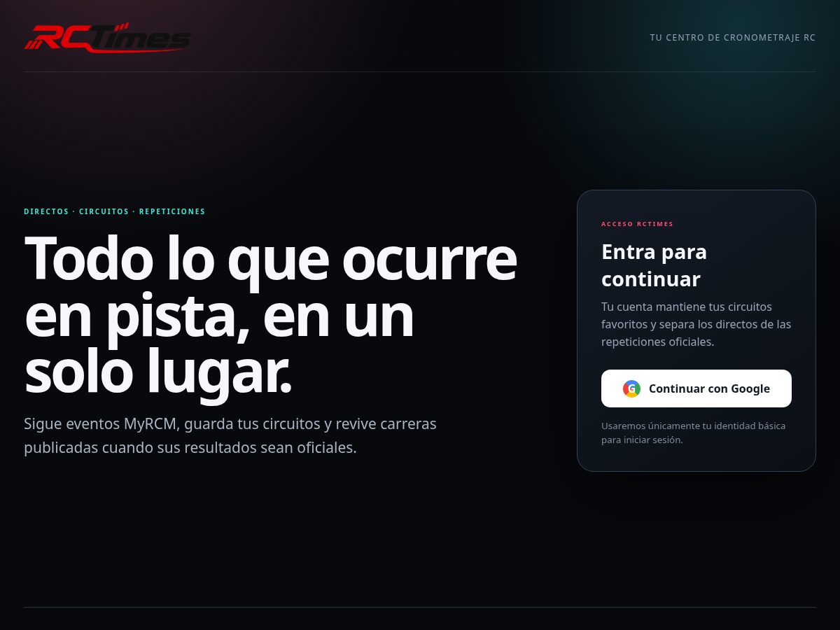 Landing-page snapshot of rctimes.app