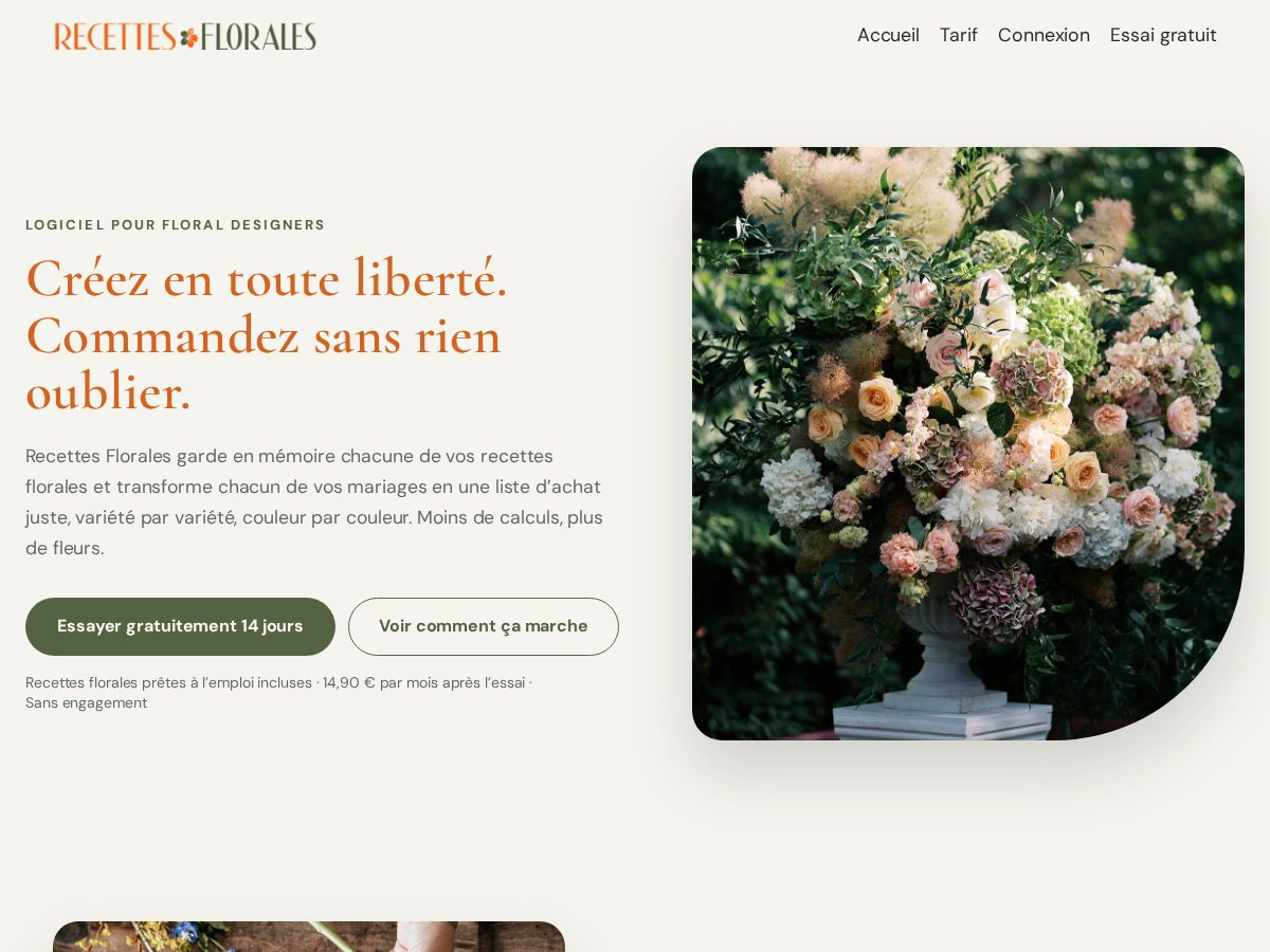 Landing-page snapshot of recettesflorales.com