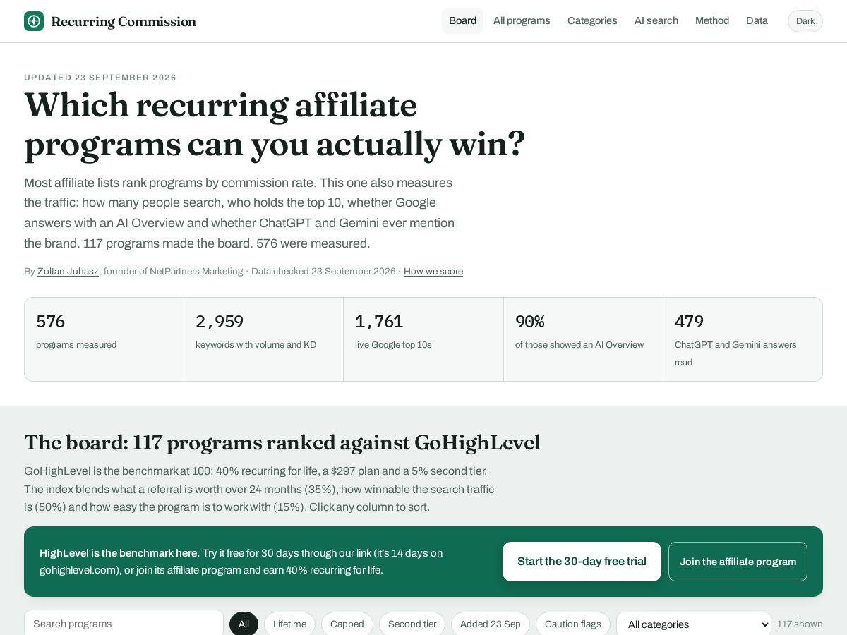 Landing-page snapshot of recurringcommission.com