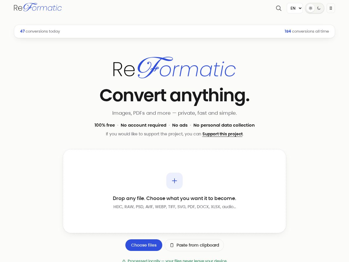 Landing-page snapshot of reformatic.tech