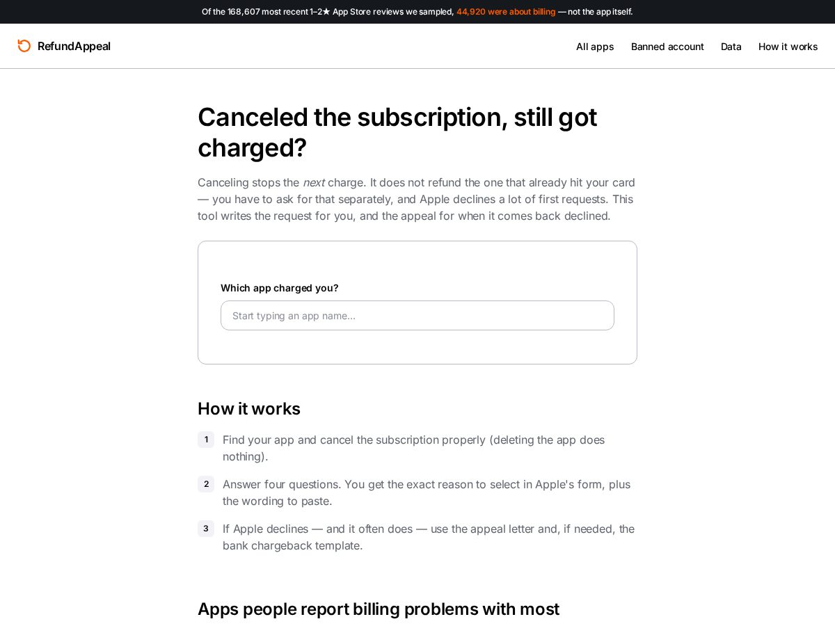 Landing-page snapshot of refundappeal.com