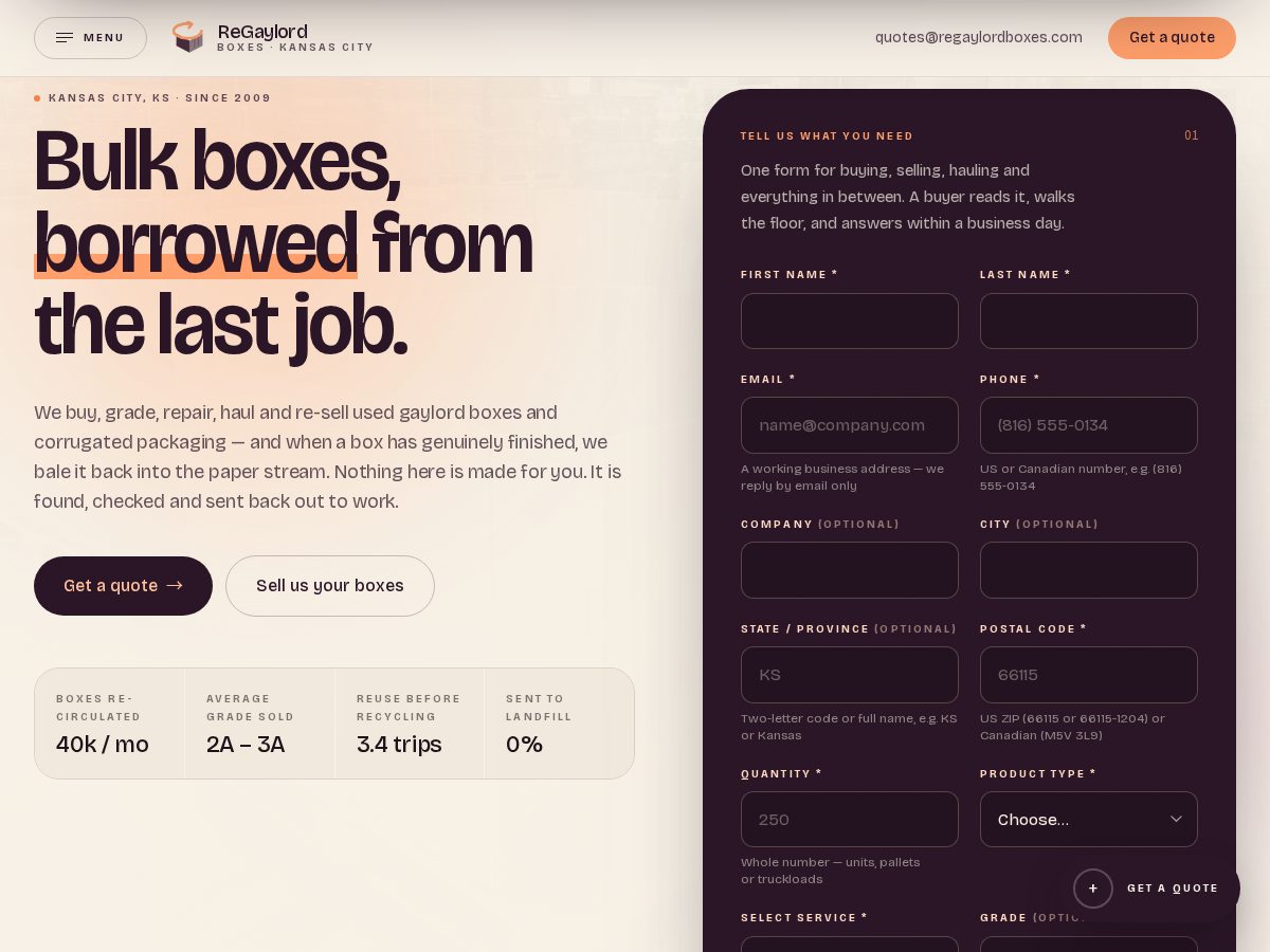 Landing-page snapshot of regaylordboxes.com