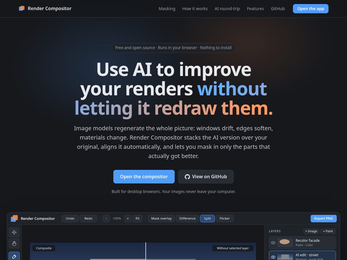 Landing-page snapshot of renderviewer.com