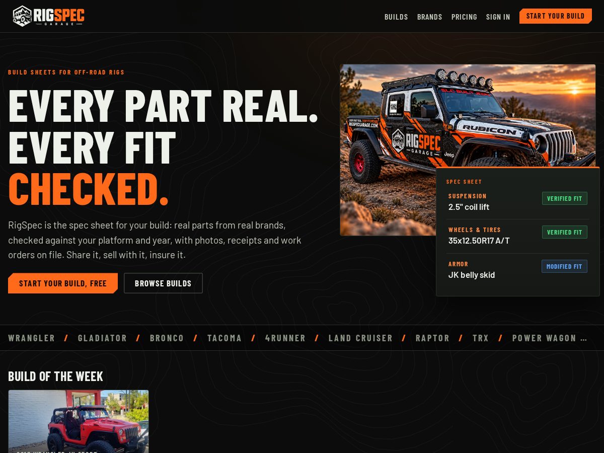 Landing-page snapshot of rig-spec.com
