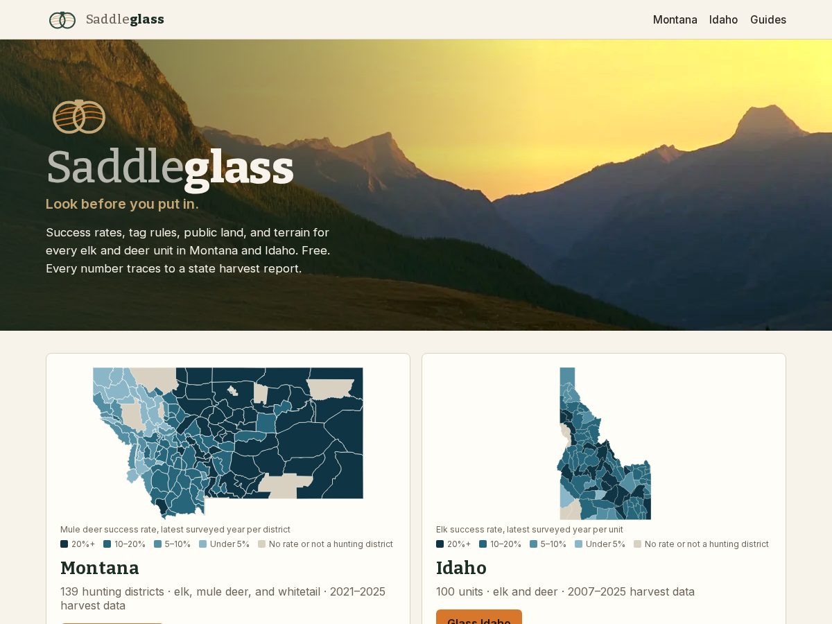 Landing-page snapshot of saddleglass.com