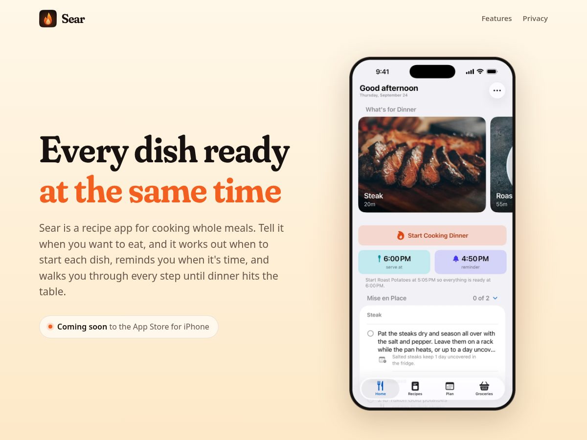 Landing-page snapshot of searcooking.com